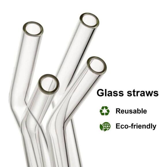 Reusable Glass Straws 4 count Bent Clear 10in Length - Picture 2 of 5